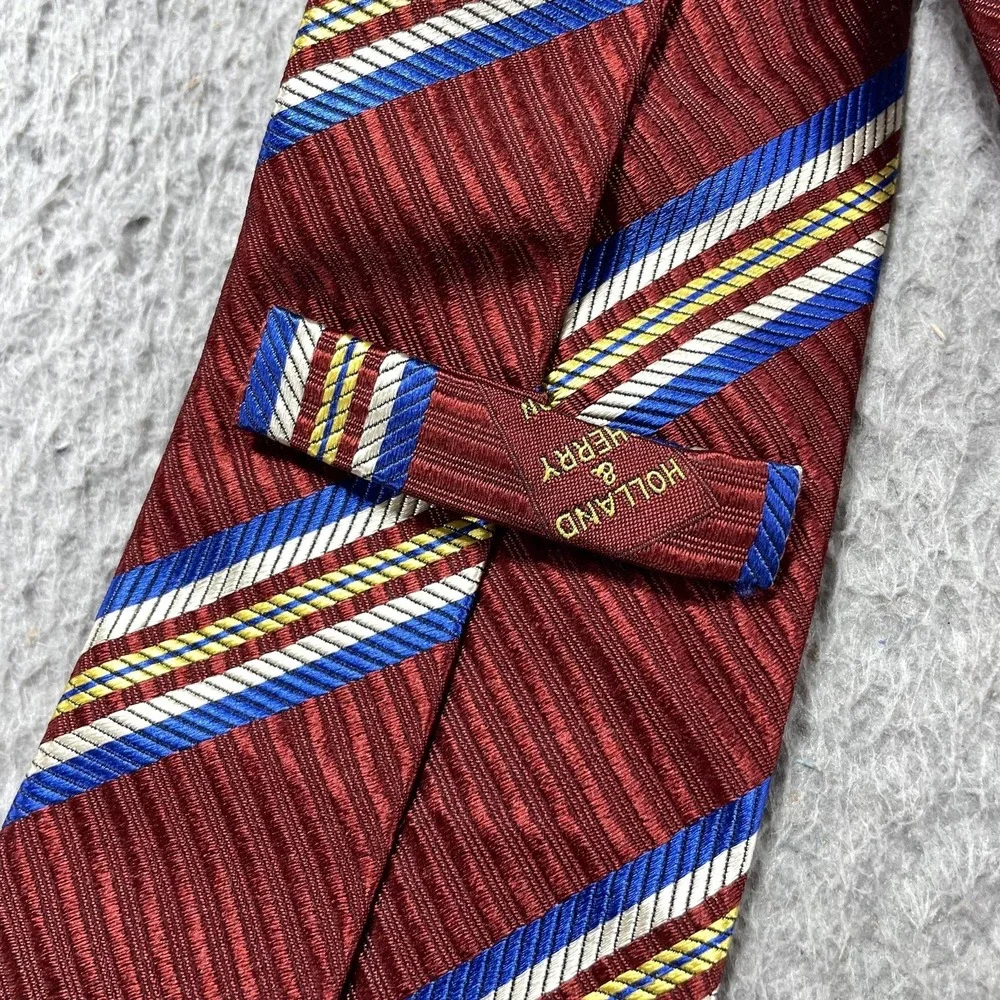 Holland & Sherry Tie Mens One Size Red Striped Classic Pointed‎ Silk Necktie